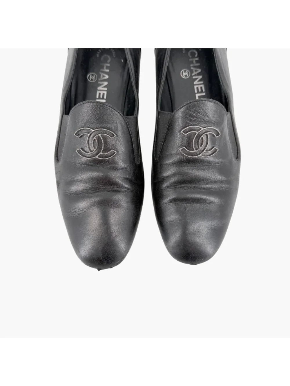 Chanel CC Loafers Black Leather Size 39 US 8-8.5 Women’s Flats Logo